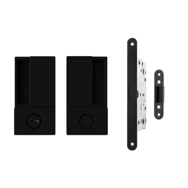 Click Here To Enlarge This Photo Of AGBWBMB - AGB Wave Flush Door Handle & Bathroom Lock Set - Matt Black