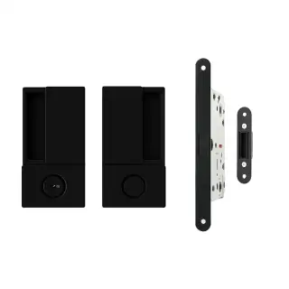 AGBWBMB - AGB Wave Flush Door Handle & Bathroom Lock Set - Matt Black
