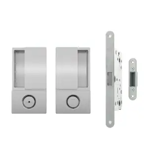AGBWBSC - AGB Wave Flush Door Handle & Bathroom Lock Set - Satin Chrome