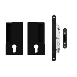 AGBWEMB - AGB Wave Flush Door Handle & Euro Profile Lock Set - Matt Black