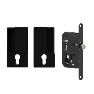 AGBWEPDMB - AGB Wave Flush Pocket Door Handle & Euro Profile Lock Set - Matt Black