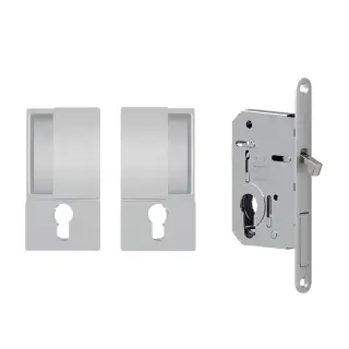 AGBWEPDSC - AGB Wave Flush Pocket Door Handle & Euro Profile Lock Set - Satin Chrome