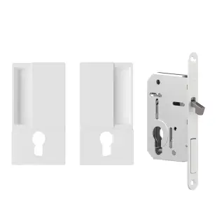 AGBWEPDWH - AGB Wave Flush Pocket Door Handle & Euro Profile Lock Set - White