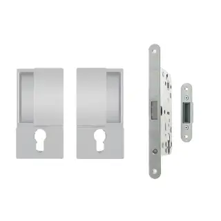 AGBWESC - AGB Wave Flush Door Handle & Euro Profile Lock Set - Satin Chrome