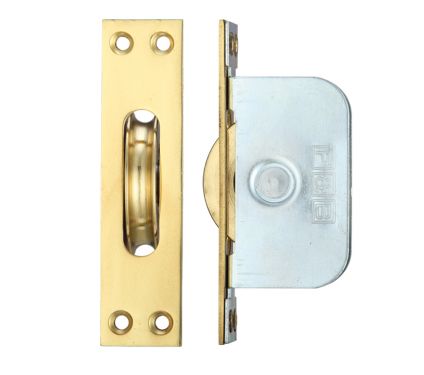 Click Here To Enlarge This Photo Of FBBP02PB - Zoo Hardware Fulton & Bray Brass Ball Bearing Pulleys - 127mm x 28mm Square Forend Polished Brass