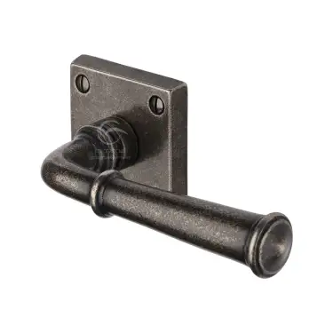 Click Here To Enlarge This Photo Of RPW1933 M.Marcus Rustic Pewter Door Handle Lever Latch on Square Rose Claverley Design