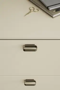 Click Here To Enlarge This Photo Of Furnipart 'Race' Cabinet Pull L64mm / C32mm - Dark Brown Oak/Brushed Brass (557120032-056/32)