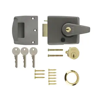 194-31 ERA 60mm Double Locking Nightlatch Door Lock - Grey Body / Brass Cylinder