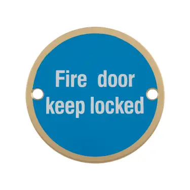 Click Here To Enlarge This Photo Of SEX1015SPVD - Carlisle Brass Eurospec 'Fire Door Keep Locked' Sign 76mm Satin Brass PVD
