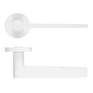 RM210PCW - Zoo Hardware Rosso Maniglie 'Gio' Lever on Round Rose Powder Coated White Finish