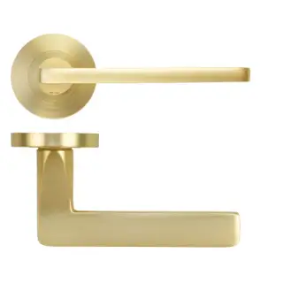 ZPA010-SB - Zoo Hardware Stanza 'Leon' Lever Handles on Round Rose - Satin Brass &lpar;Contract Range&rpar;