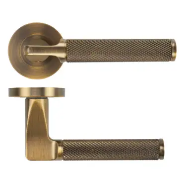 Click Here To Enlarge This Photo Of ZPA090-AB - Zoo Hardware Stanza 'Bilbao' Lever Handles on Round Rose - Antique Brass &lpar;Contract Range&rpar;