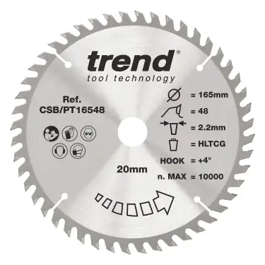 Click Here To Enlarge This Photo Of Trend CSB&sol;PT16548 Laminate&sol;HPL Circular Saw Blade 165mm x 20mm x 48T