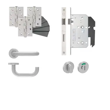 Click Here To Enlarge This Photo Of Eclipse 24402 Safety Lever Bathroom DIN Lock Door Pack - Satin Stainless Steel