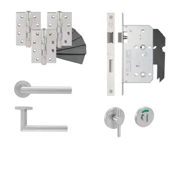 Click Here To Enlarge This Photo Of Eclipse 24413 Mitred Lever Disabled Turn Bathroom DIN Lock Door Pack - Satin Stainless Steel