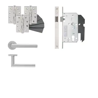 Eclipse 24415 Mitred Lever Latch DIN Door Pack - Satin Stainless Steel