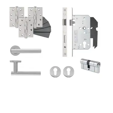 Click Here To Enlarge This Photo Of Eclipse 24431 T Bar Lever Euro Double Key Cylinder DIN Lock Door Pack - Satin Stainless Steel