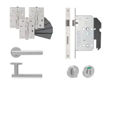 Click Here To Enlarge This Photo Of Eclipse 24432 T Bar Lever Bathroom DIN Lock Door Pack - Satin Stainless Steel