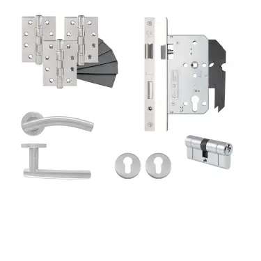 Click Here To Enlarge This Photo Of Eclipse 24441 Arched Lever Euro Double Key Cylinder DIN Lock Door Pack - Satin Stainless Steel