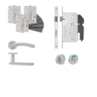 Click Here To Enlarge This Photo Of Eclipse 24442 Arched Lever Bathroom DIN Lock Door Pack - Satin Stainless Steel