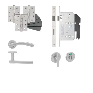 Click Here To Enlarge This Photo Of Eclipse 24443 Arched Lever Disabled Turn Bathroom DIN Lock Door Pack - Satin Stainless Steel