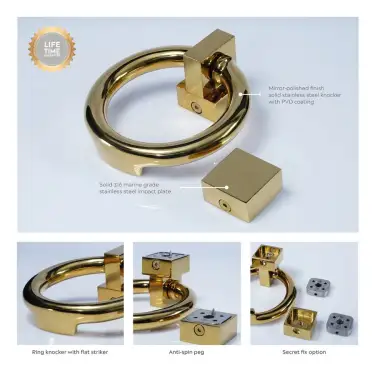 Click Here To Enlarge This Photo Of BLU Performance Ring Door Knocker&comma; 316 Stainless Steel in a PVD Polished Brass Finish &lpar;DKB250-PPB&rpar;