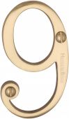 C1560 9-PB Heritage Brass Numeral 9 Face Fix 76mm (3") Polished Brass Finish