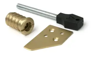 52400 From The Anvil Satin Brass Flush Sash Stop with Key