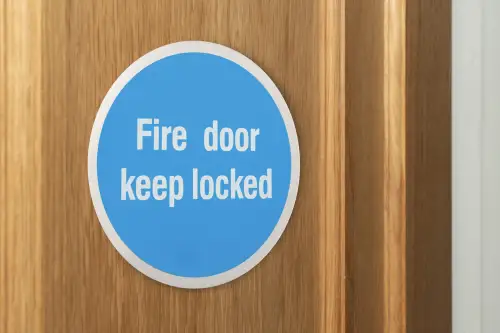 Click Here To Enlarge This Photo Of Eclipse 34757 Satin Stainless Steel 76mm 'Fire Door Keep Locked' Symbol &lpar;Self Adhesive&rpar;