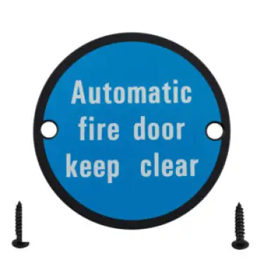 Click Here To Enlarge This Photo Of Eclipse 34988 Matt Black &lpar;SS&rpar; 75mm 'Automatic Fire Door Keep Clear' Symbol