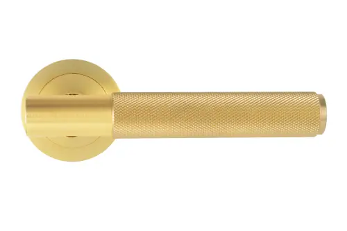 Click Here To Enlarge This Photo Of Eclipse 62233 Satin Brass Knurled Lever on Round Rose Set &lpar;Freestyle Range&rpar;