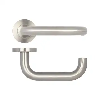 JSS13 Frelan Hardware Orbit 19mm Door Handles on 8mm Sprung Rose Grade 304 Satin Stainless Steel