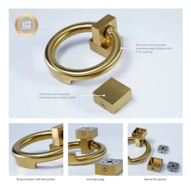 Click Here To Enlarge This Photo Of BLU Performance Ring Door Knocker&comma; 316 Stainless Steel in a PVD Satin Brass Finish &lpar;DKB250-PSB&rpar;
