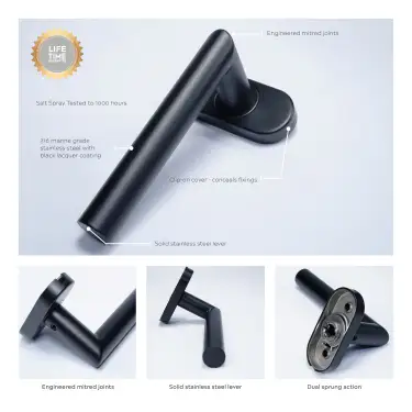 Click Here To Enlarge This Photo Of BLU Performance Mitre Solid Lever Door Handle on Oval Rose&comma; Matt Black Lacquered &lpar;KM960C-MBL&rpar;