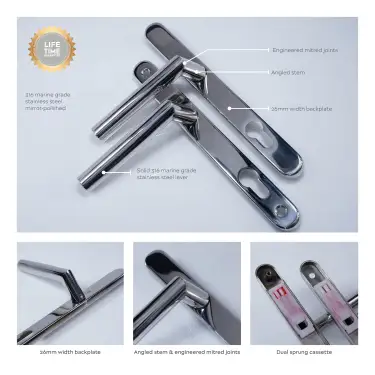 Click Here To Enlarge This Photo Of BLU Performance Angled Lever Door Handle on Backplate Set &lpar;92mm c&sol;c&rpar; 316 Polished Stainless Steel &lpar;AML096-PSS&rpar;