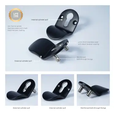 Click Here To Enlarge This Photo Of BLU Performance Contemporary Euro Cylinder Pull&comma; Back to back&comma; Up to 75mm Door Thickness&comma; 50 x 83 x 5mm&comma; Matt Black Lacquer &lpar;CP50-MBL&rpar;