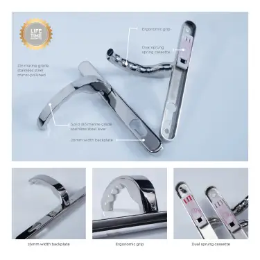 Click Here To Enlarge This Photo Of BLU Performance Ergonomic Lever Door Handle on Backplate Set &lpar;92mm c&sol;c&rpar; 316 Polished Stainless Steel &lpar;EGC096-PSS&rpar;