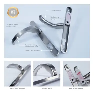 Click Here To Enlarge This Photo Of BLU Performance Ergonomic Lever Door Handle on Backplate Set &lpar;92mm c&sol;c&rpar; 316 Satin Stainless Steel &lpar;EGC096-SSS&rpar;