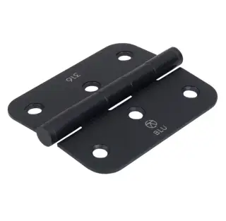 BLU Performance Slim Knuckle Door and Window Hinge Radius Corner&comma; 76 x 66 x 2mm&comma; 316 Stainless Steel in a Matt Smooth Black &lpar;HY3R-MSB&rpar;