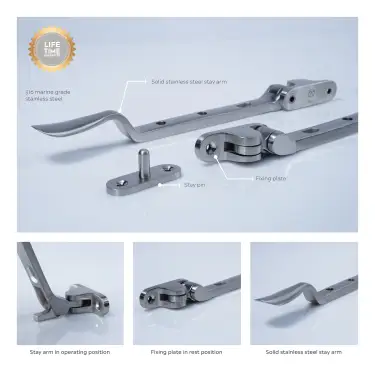 Click Here To Enlarge This Photo Of BLU Performance Regent 11" &lpar;280mm&rpar; Casement Window Stay&comma; 316 Satin Stainless Steel &lpar;REG300-11-SSS&rpar;