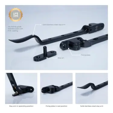 Click Here To Enlarge This Photo Of BLU Performance Regent 8" &lpar;203mm&rpar; Casement Window Stay&comma; 316 Stainless Steel in a PVD Satin Black Finish &lpar;REG300-8-PBK&rpar;