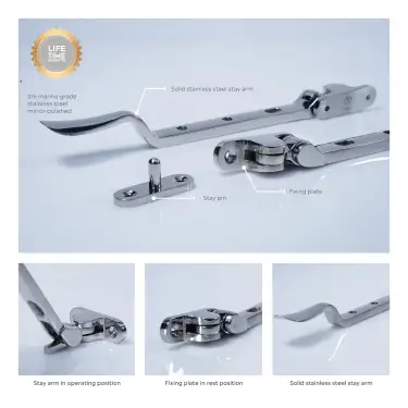 Click Here To Enlarge This Photo Of BLU Performance Regent 8" &lpar;203mm&rpar; Casement Window Stay&comma; 316 Polished Stainless Steel &lpar;REG300-8-PSS&rpar;