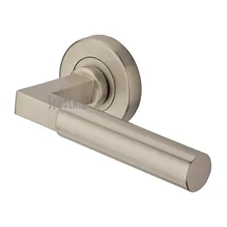 SC-4059-SNZ M&period;Marcus Sorrento Door Handle Lever Latch on Round Rose Gropius Bau Design Satin Nickel on Zinc finish