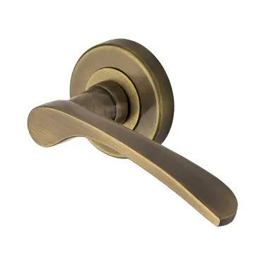 Click Here To Enlarge This Photo Of SC-5380-AZ M&period;Marcus Sorrento Door Handle Lever Latch on Round Rose Arcadia Design Antique Brass on Zinc finish