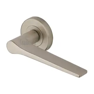 SC-3059-SNZ M&period;Marcus Sorrento Door Handle Lever Latch on Round Rose Neo Design Satin Nickel on Zinc finish