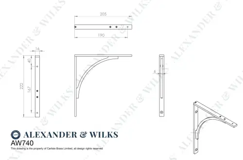 Click Here To Enlarge This Photo Of AW740SN - Alexander & Wilks Eden Solid Brass Shelf Bracket 205mm x 220mm - Satin Nickel