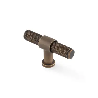 Click Here To Enlarge This Photo Of AW838-80-AB - Alexander & Wilks Kingston Knurled T-Bar Cupboard Knob 80mm - Antique Brass