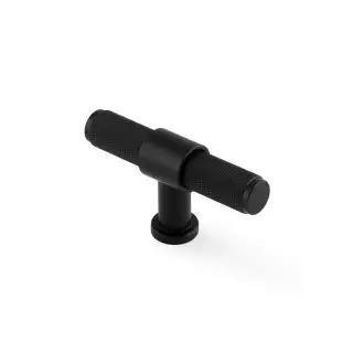 AW838-80-BL - Alexander & Wilks Kingston Knurled T-Bar Cupboard Knob 80mm - Black