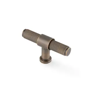 AW838R-80-AB - Alexander & Wilks Kingston Reeded T-Bar Cupboard Knob 80mm - Antique Brass