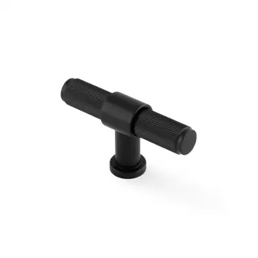 Click Here To Enlarge This Photo Of AW838R-80-BL - Alexander & Wilks Kingston Reeded T-Bar Cupboard Knob 80mm - Black